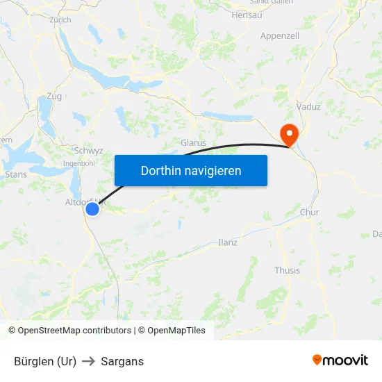 Bürglen (Ur) to Sargans map