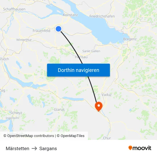 Märstetten to Sargans map