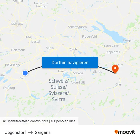 Jegenstorf to Sargans map