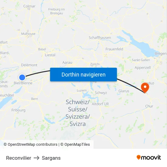 Reconvilier to Sargans map