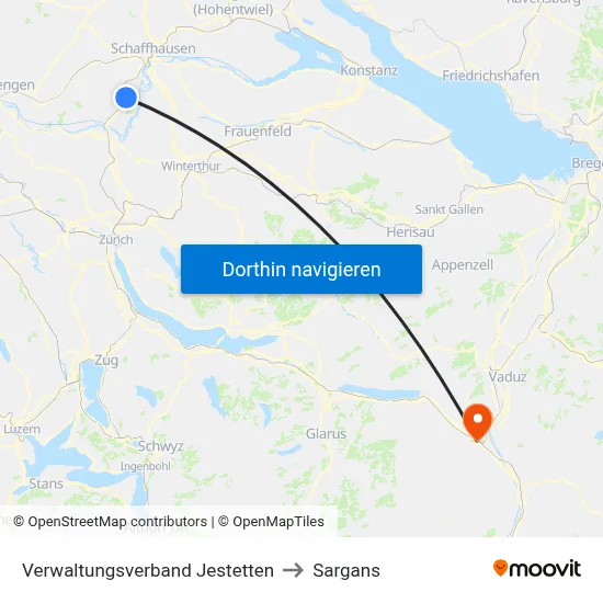 Verwaltungsverband Jestetten to Sargans map