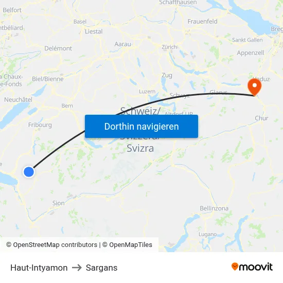 Haut-Intyamon to Sargans map