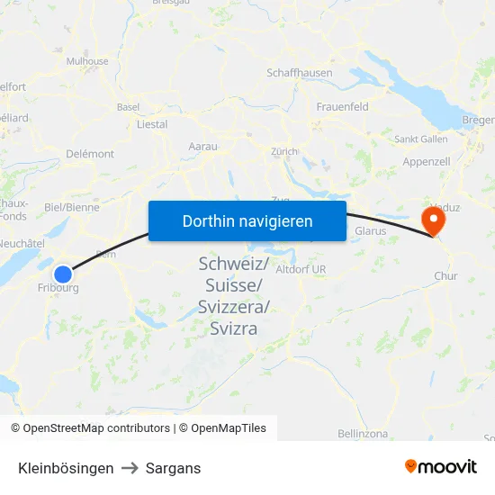 Kleinbösingen to Sargans map