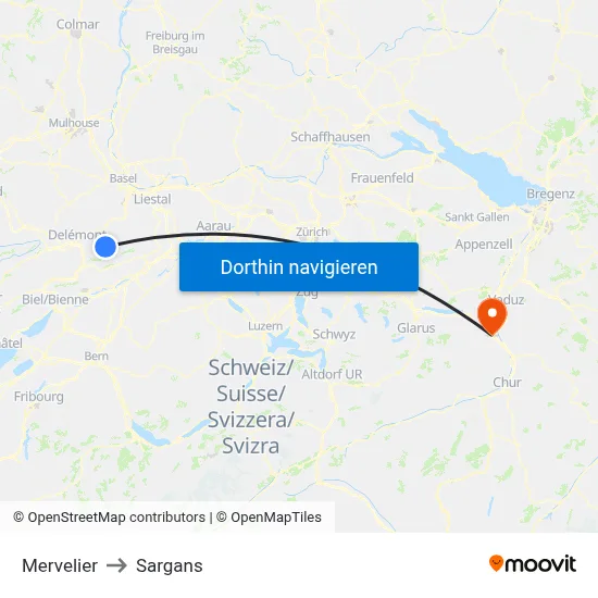 Mervelier to Sargans map