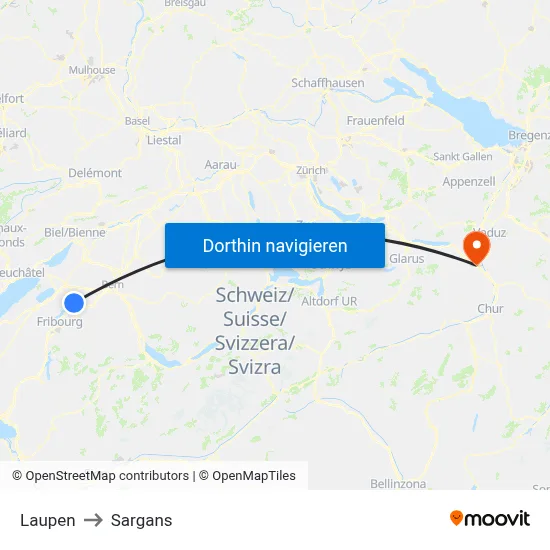 Laupen to Sargans map
