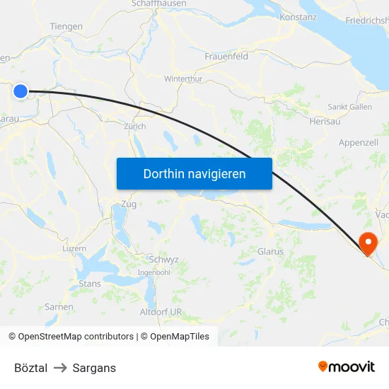 Böztal to Sargans map