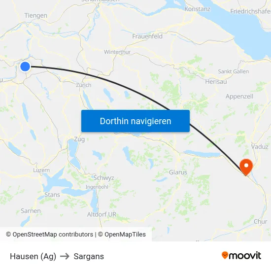Hausen (Ag) to Sargans map