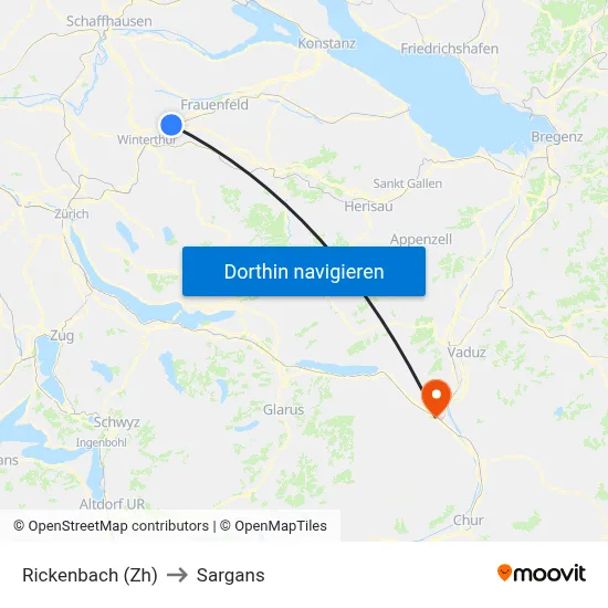 Rickenbach (Zh) to Sargans map