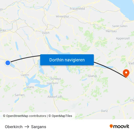 Oberkirch to Sargans map