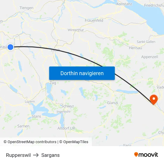Rupperswil to Sargans map