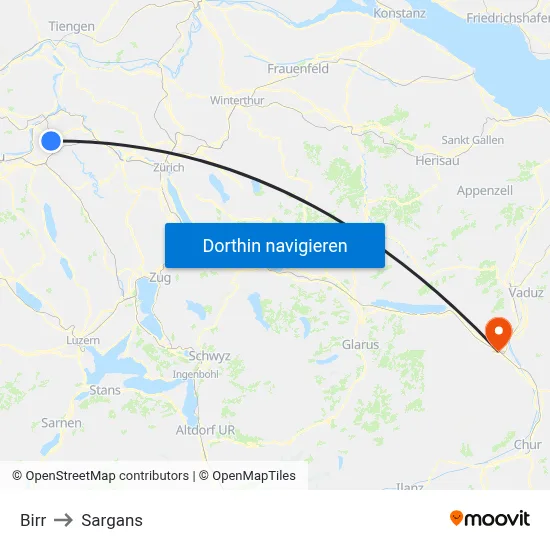 Birr to Sargans map