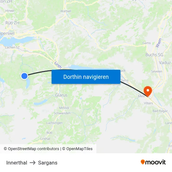 Innerthal to Sargans map