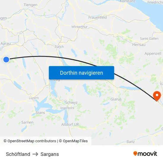 Schöftland to Sargans map