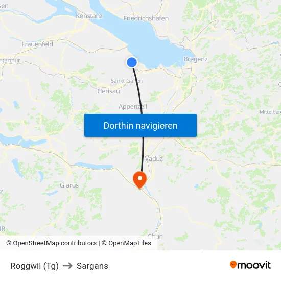 Roggwil (Tg) to Sargans map