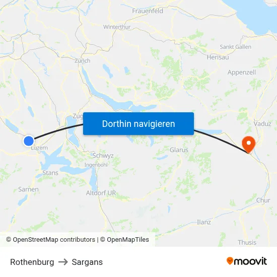 Rothenburg to Sargans map
