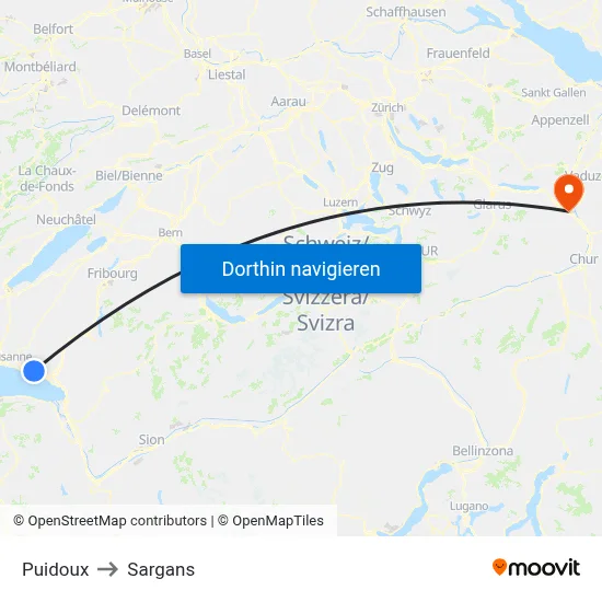 Puidoux to Sargans map