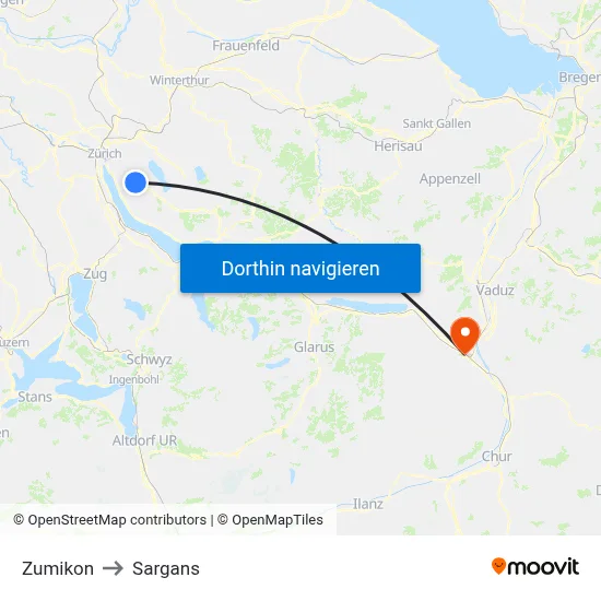 Zumikon to Sargans map