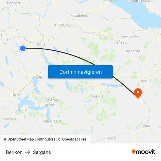 Berikon to Sargans map