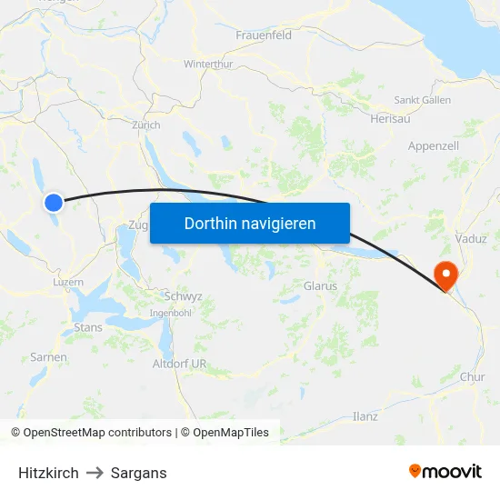 Hitzkirch to Sargans map