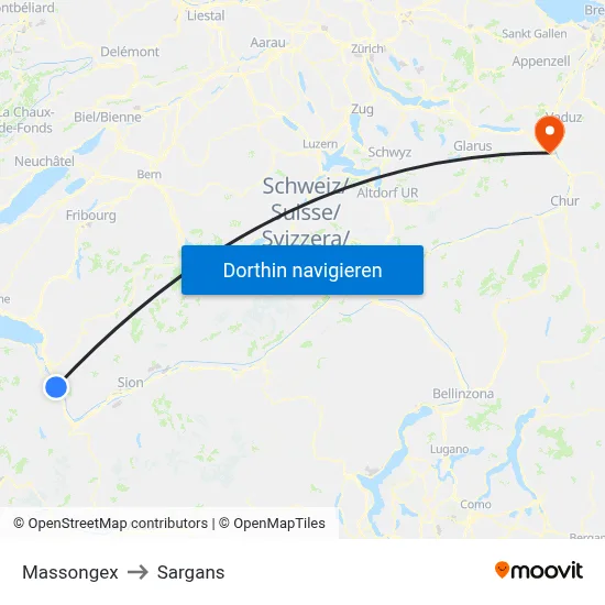 Massongex to Sargans map