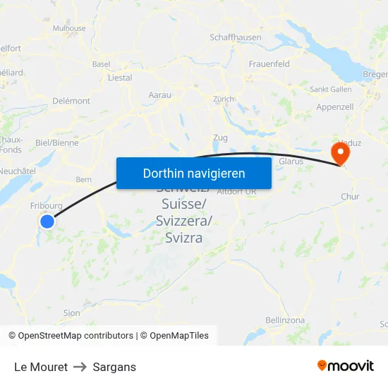 Le Mouret to Sargans map