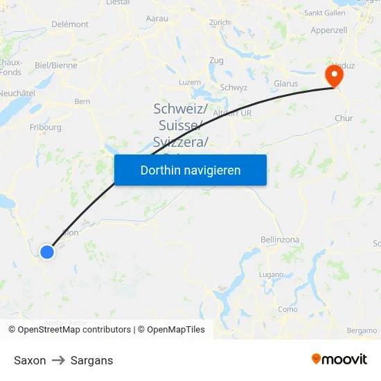 Saxon to Sargans map