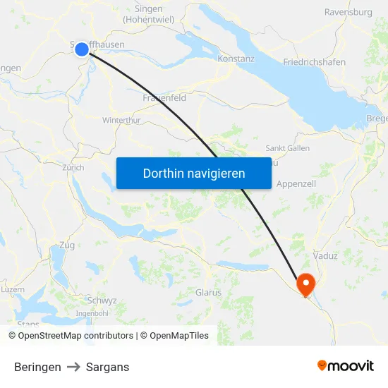 Beringen to Sargans map