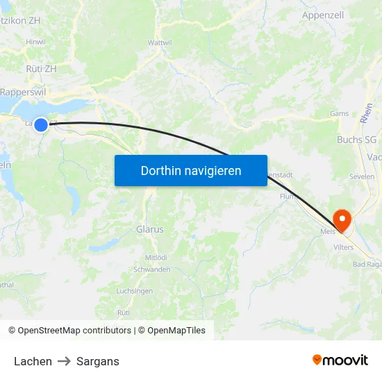 Lachen to Sargans map