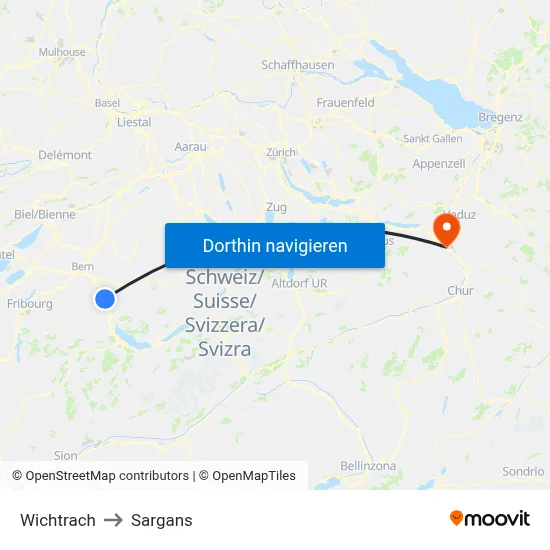 Wichtrach to Sargans map