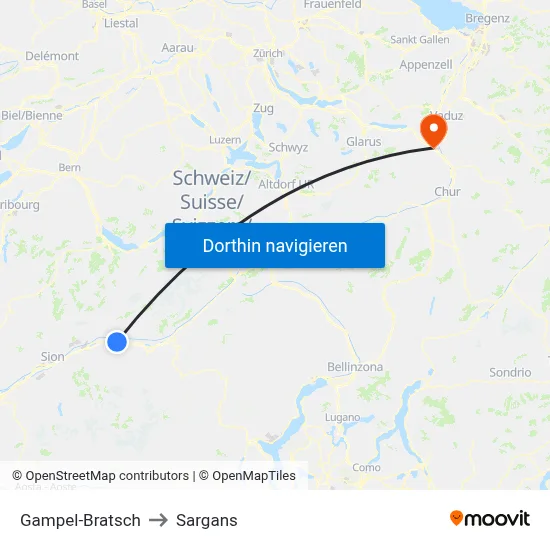Gampel-Bratsch to Sargans map
