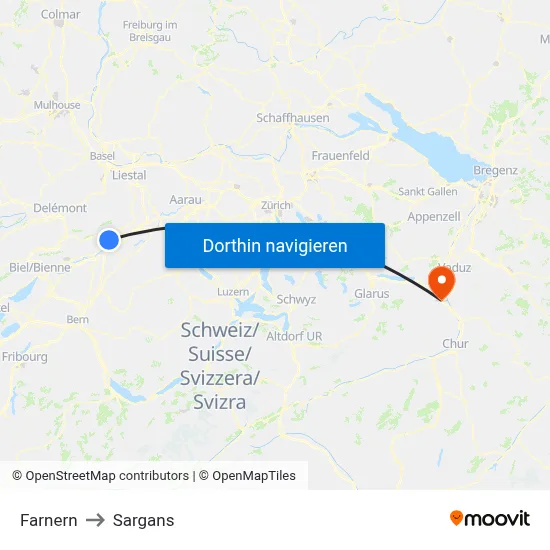 Farnern to Sargans map