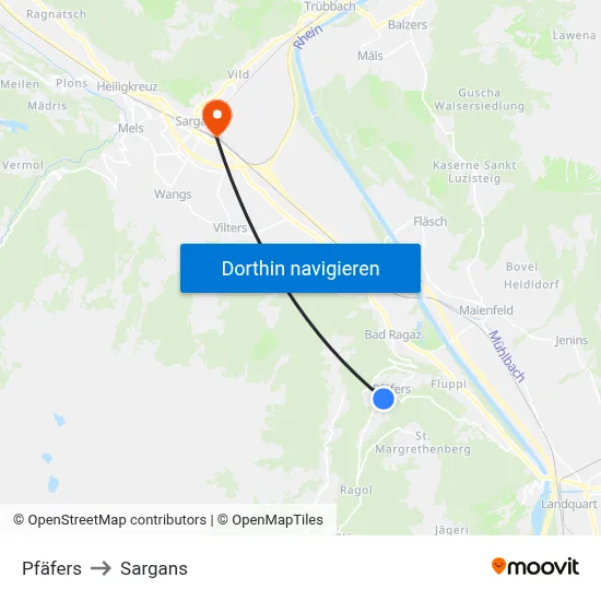 Pfäfers to Sargans map