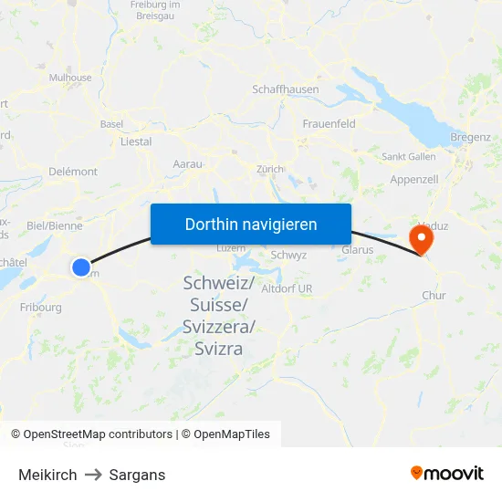 Meikirch to Sargans map