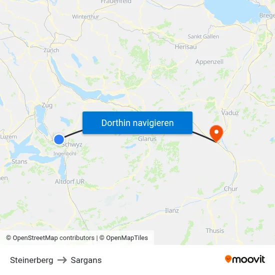 Steinerberg to Sargans map