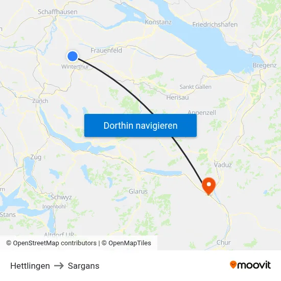 Hettlingen to Sargans map