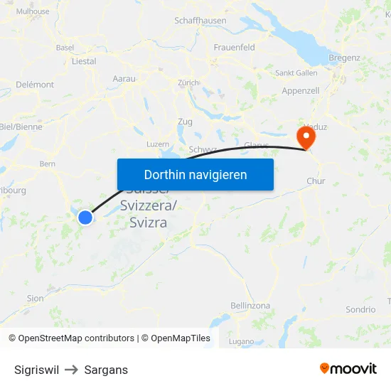 Sigriswil to Sargans map