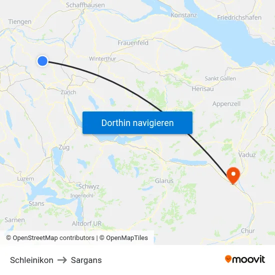 Schleinikon to Sargans map