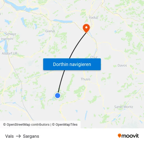 Vals to Sargans map