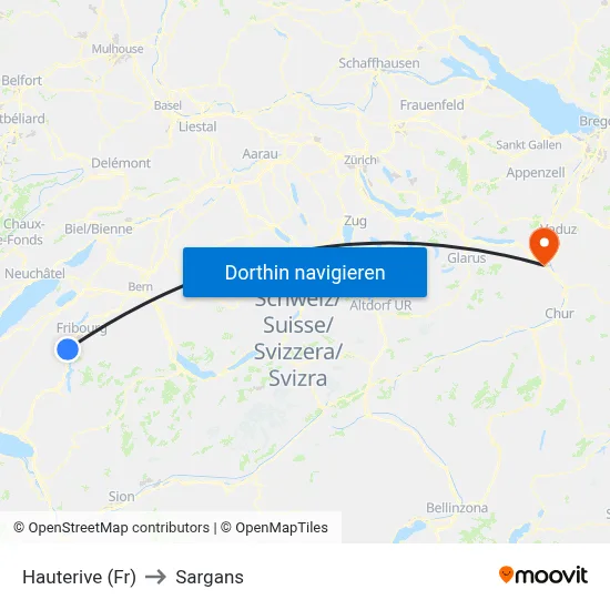 Hauterive (Fr) to Sargans map