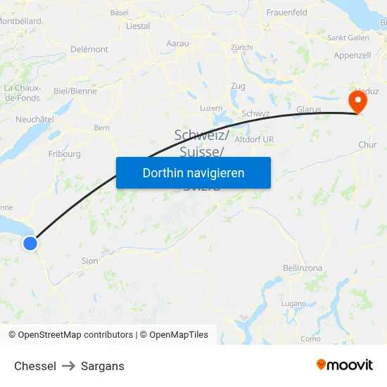 Chessel to Sargans map