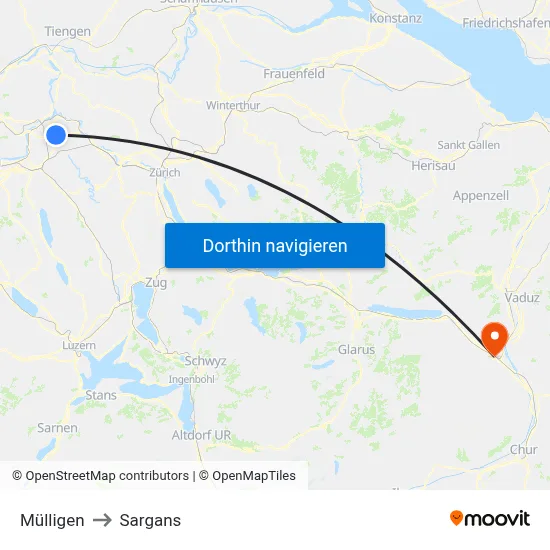 Mülligen to Sargans map