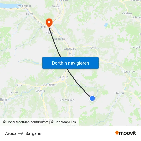 Arosa to Sargans map