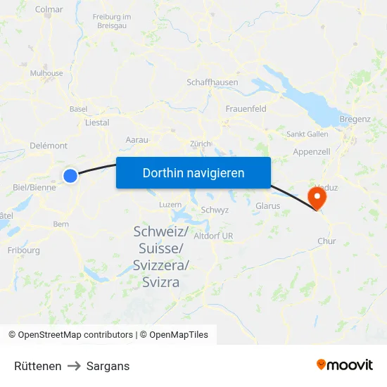 Rüttenen to Sargans map
