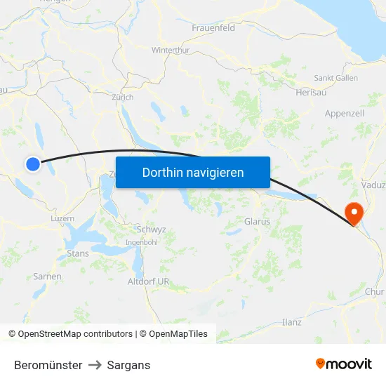Beromünster to Sargans map