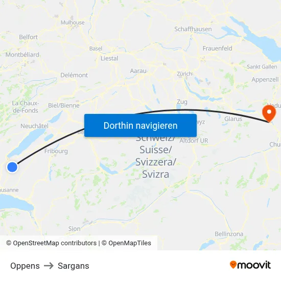Oppens to Sargans map