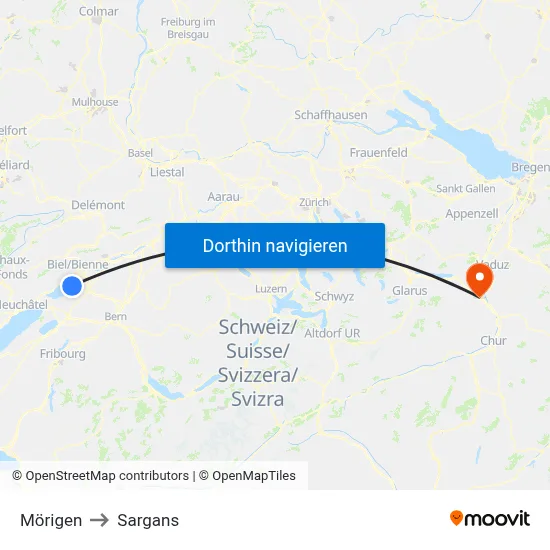 Mörigen to Sargans map