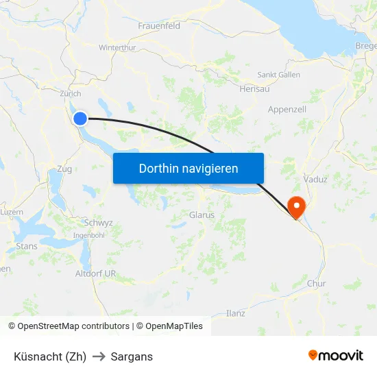 Küsnacht (Zh) to Sargans map