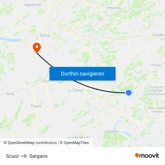 Scuol to Sargans map
