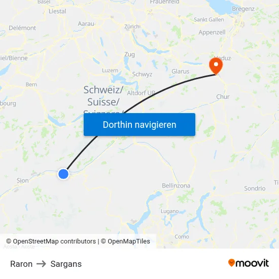 Raron to Sargans map