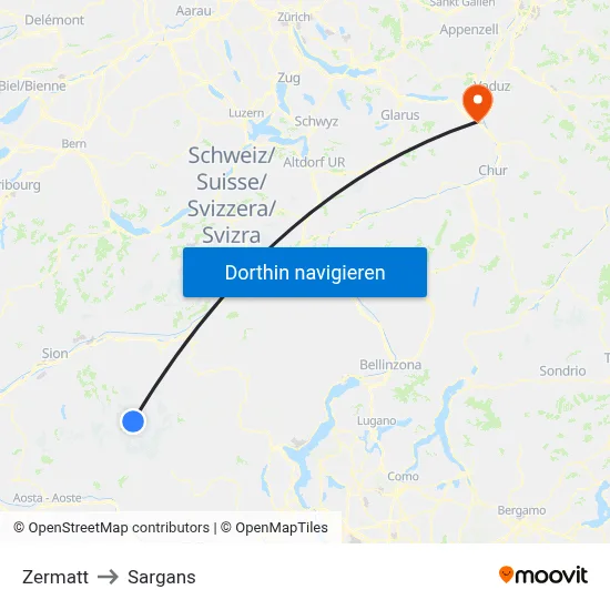 Zermatt to Sargans map